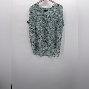 Banana Republic Green and White Floral Blouse Size XL